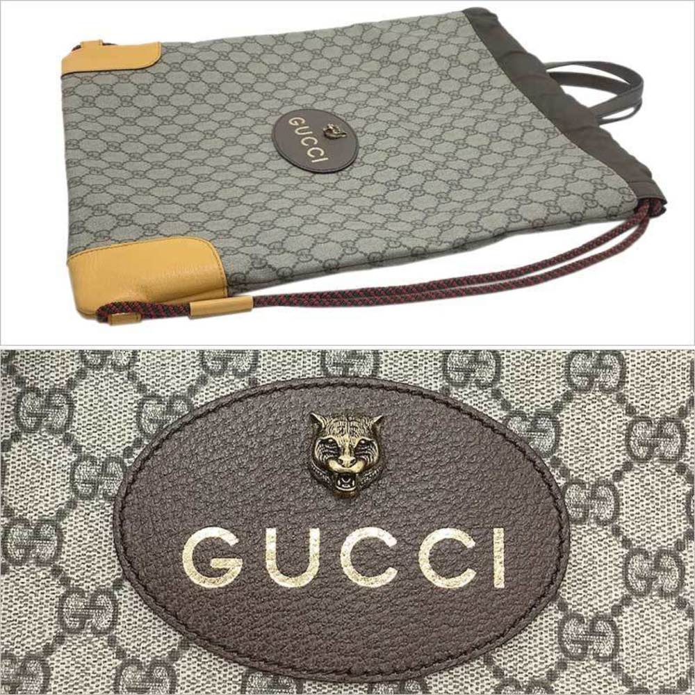 Gucci Drawstring Backpack Leather Brown Yellow Gg… - image 5